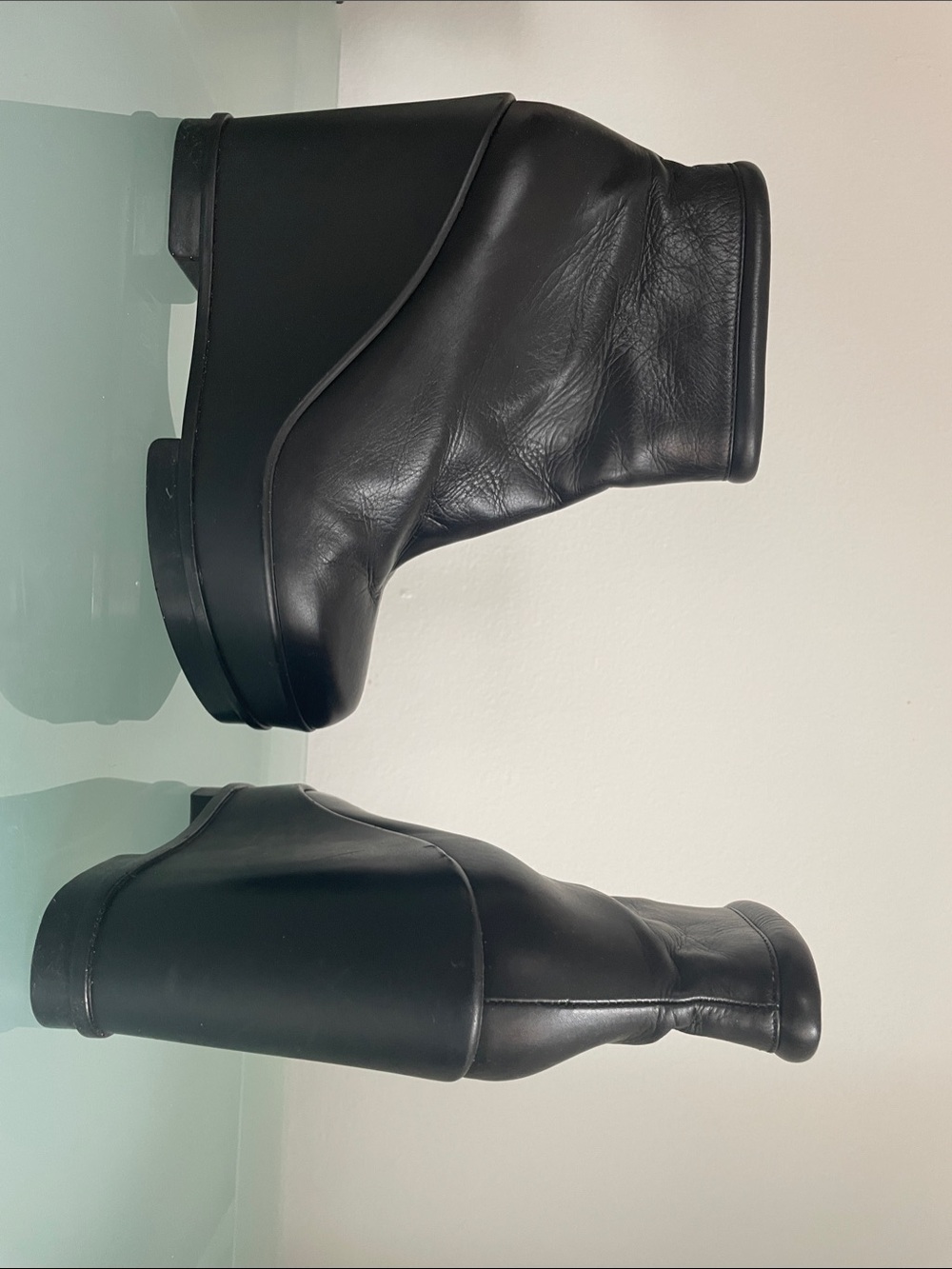 Robert Clergerie Black Leather Platform Ankle Boots
